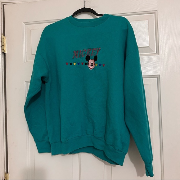 Vintage Mickey Unlimited Disney Teal Mickey Mouse Crewneck Sweatshirt Size L - Picture 2 of 7